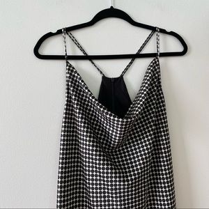 NWOT C/MEO Collective black + cream polka dot silk chic cowl neck midi dress